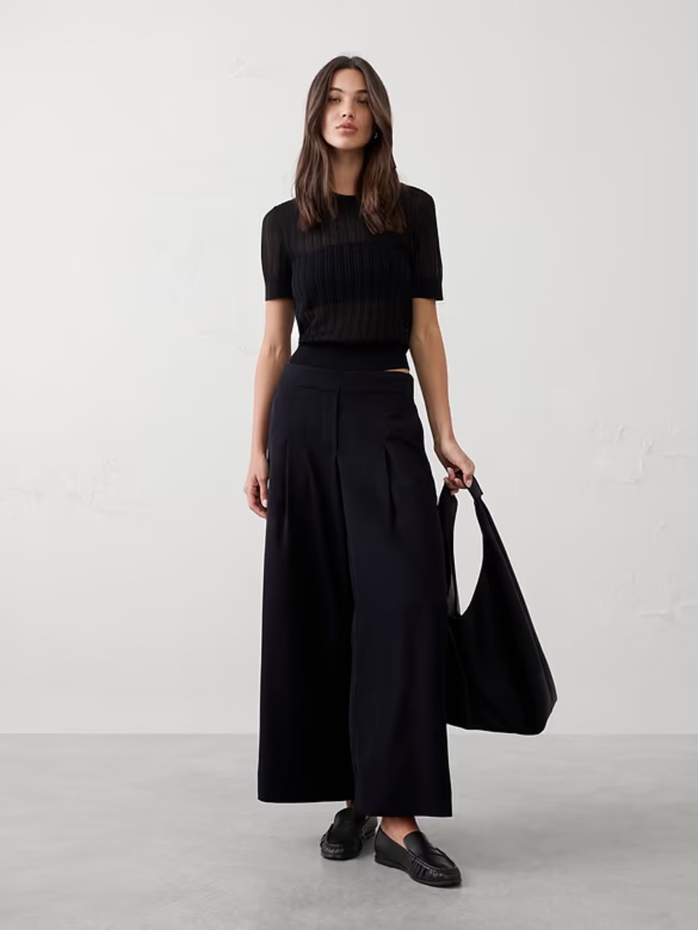 NWT Banana Republic Wide-Leg Pleated Black Pants, Size 12